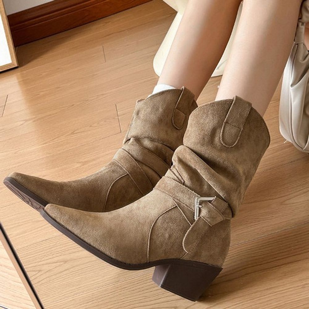 Thick Heeled Suede Ankle Boots