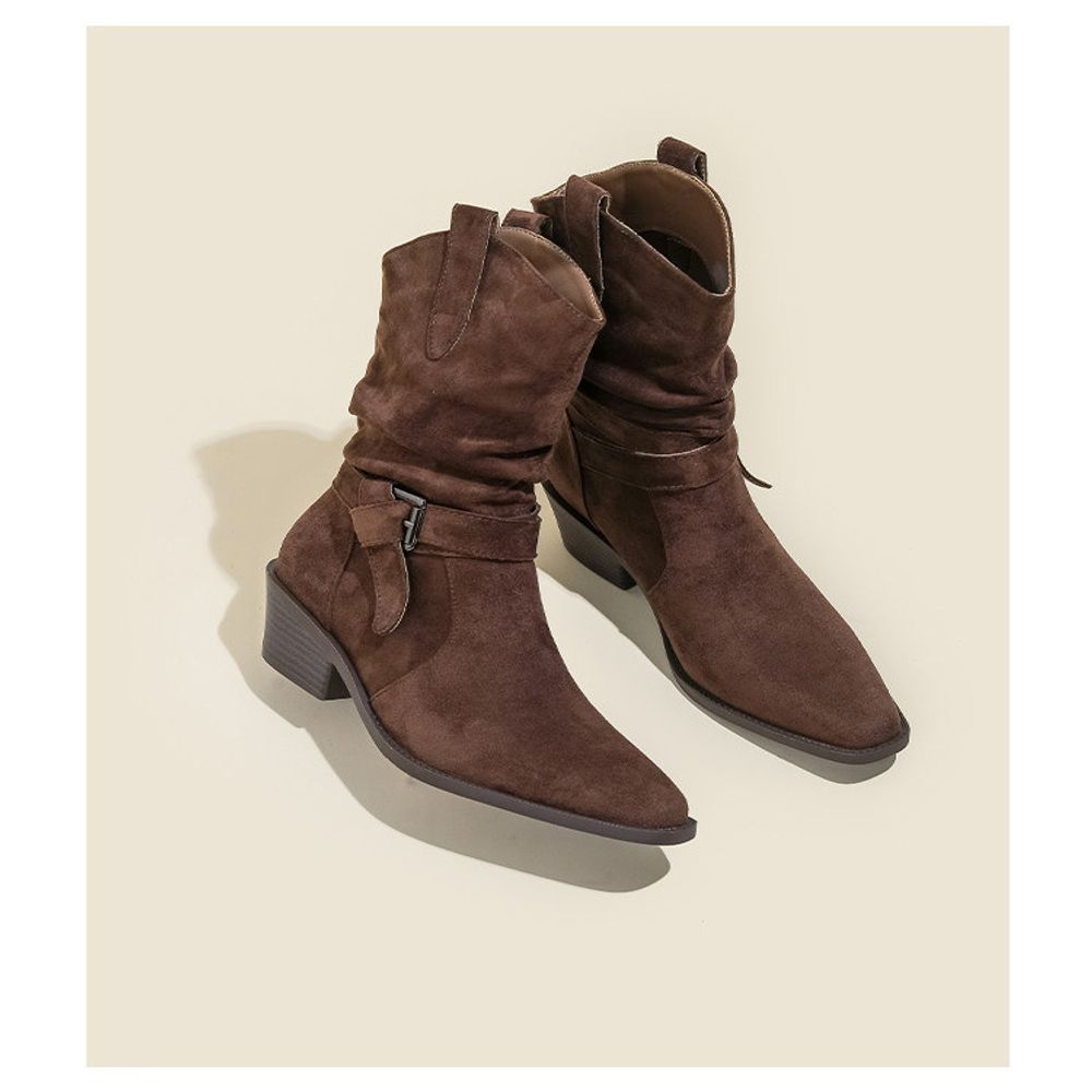 Thick Heeled Suede Ankle Boots