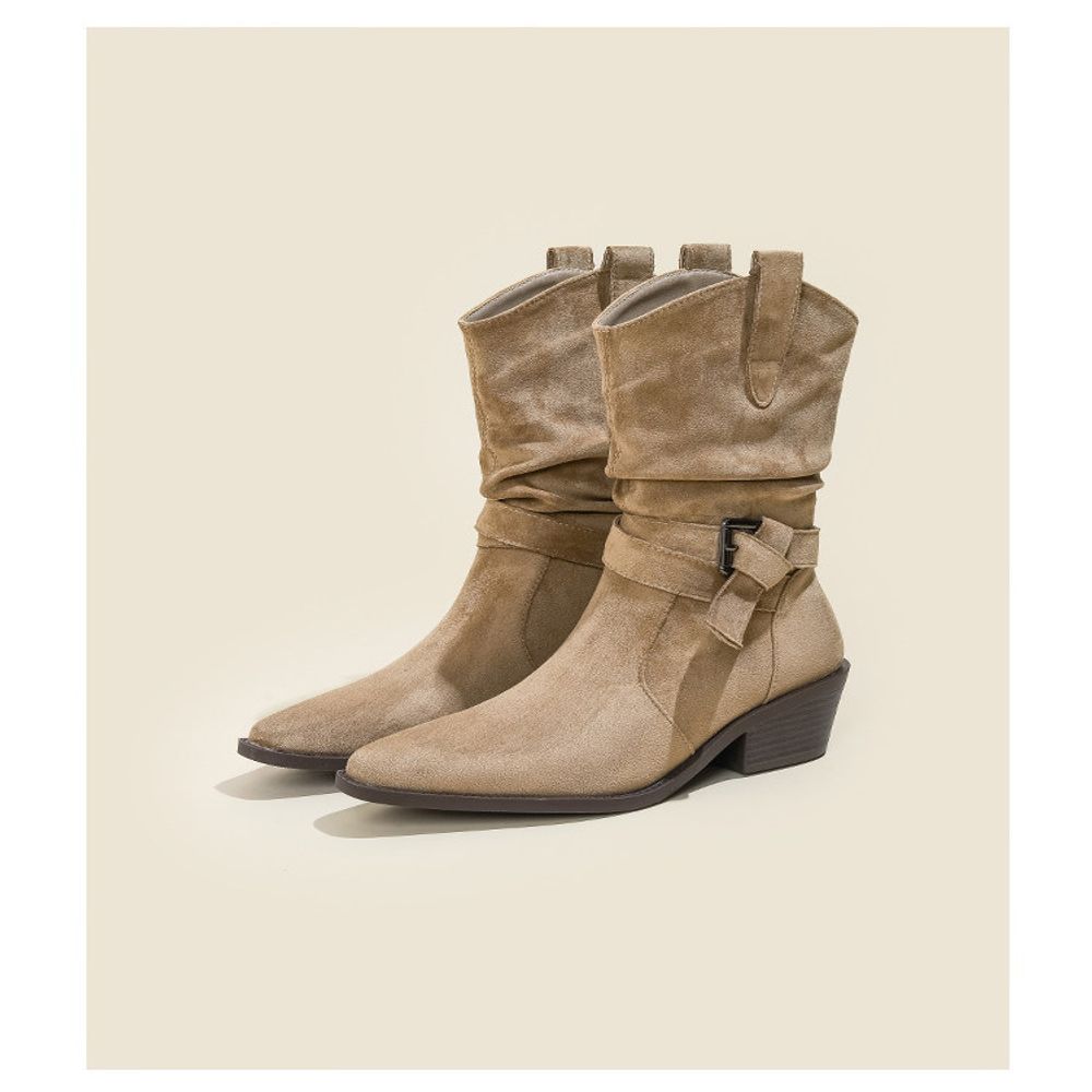 Thick Heeled Suede Ankle Boots